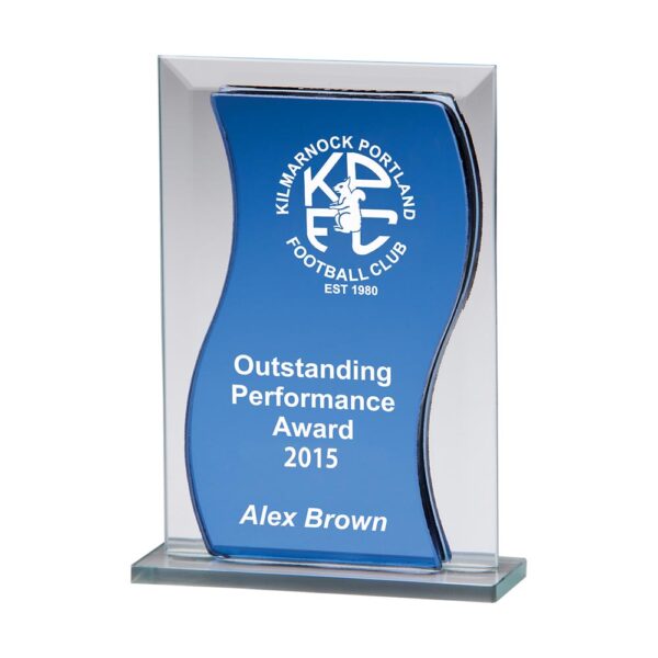 Azzuri Wave Mirror Glass Award Blue & Silver 165mm