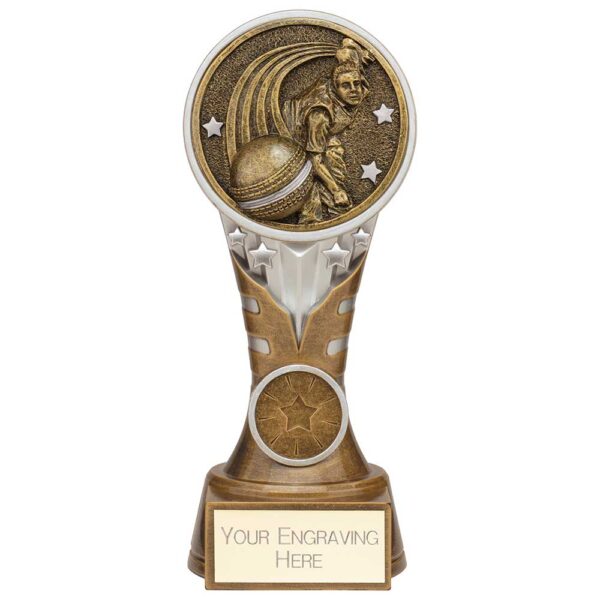 Ikon Tower Cricket Bowler Award Antique Silver & Gold 175mm