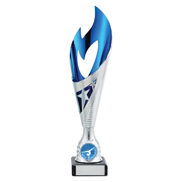 Inferno Plastic Laser Cut Cup Silver & Blue 265mm