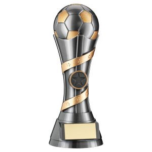 GUNMETAL GREY/GOLD FILLED PLASTIC FOOTBALL COLUMN WITH PLATE (1in CEN) - 9in