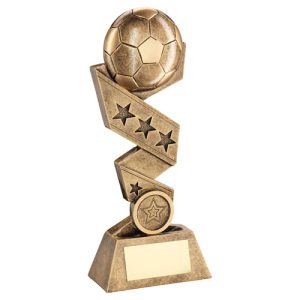 BRZ/GOLD FOOTBALL ON ZIG ZAG STAR RIBBON WITH PLATE (1in CENTRE) - 10in