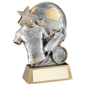 PEW/GOLD FOOTBALL WITH BOOT AND SHIRT ON BRZ BASE WITH PLATE (1in CEN) - 6.25"