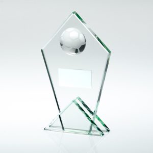 JADE GLASS POINTED PLAQUE WITH HALF FOOTBALL AND PLATE - 6.75in