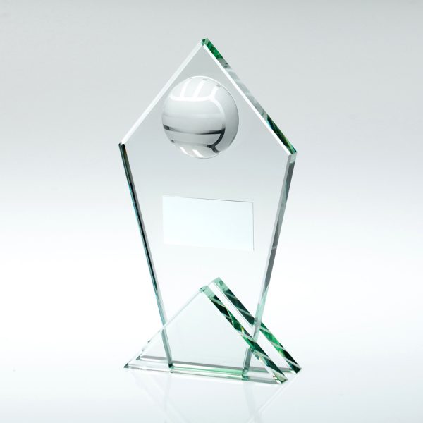 JADE GLASS POINTED PLAQUE WITH HALF NETBALL AND PLATE - 8.5in