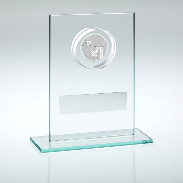JADE/SILVER GLASS WITH NETBALL INSERT AND PLATE - 4.5in