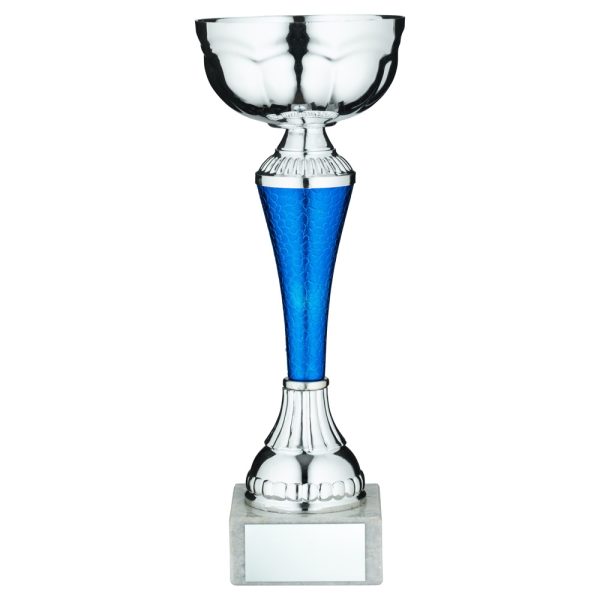 SILV MINI ASSEMBLED TROPHY CUP WITH PLATE (1in CENTRE) - 7.25in