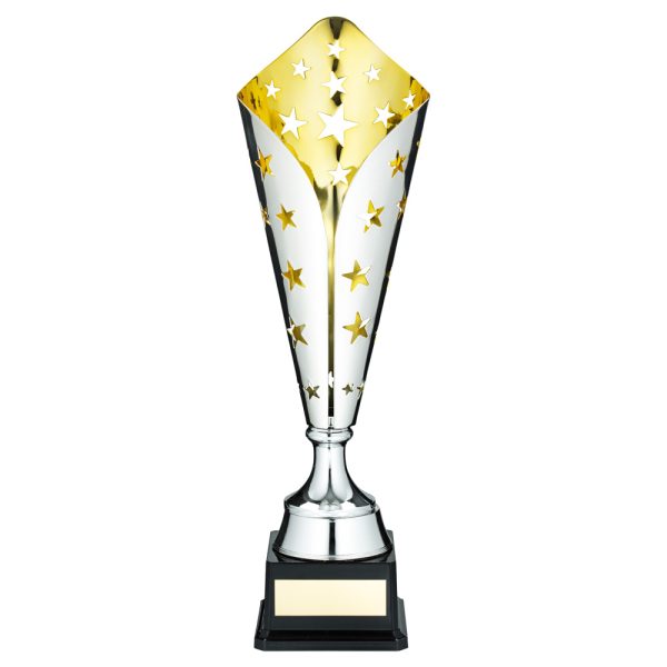 SILVER/GOLD METAL STAR TROPHY CUP WITH PLATE - 18.25in