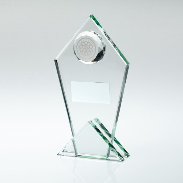 JADE GLASS POINTED PLAQUE WITH DARTBOARD AND PLATE - 8.5in