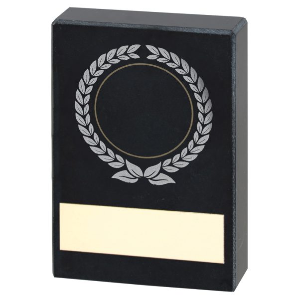 BLACK MARBLE WITH SILVER/GOLD WREATH AND PLATE (1in CENTRE) - 3.5x2.25in