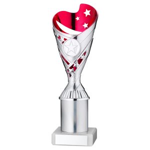 SILVER/PINK PLASTIC 'SABRE' CUP ASSEMBLED ON MARBLE (1in CEN) - 9in