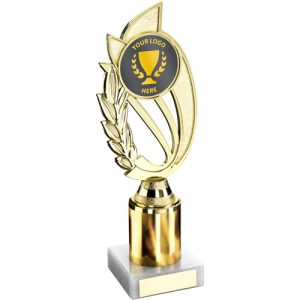 GOLD PLASTIC 'LAUREL' HOLDER ASSEMBLED ON MARBLE (2" CEN/1" TUBE) - 8in