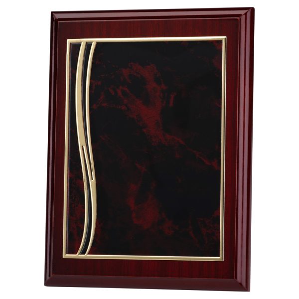 ROSEWOOD PLAQUE WITH RED/GOLD ALUMINIUM FRONT - 8in