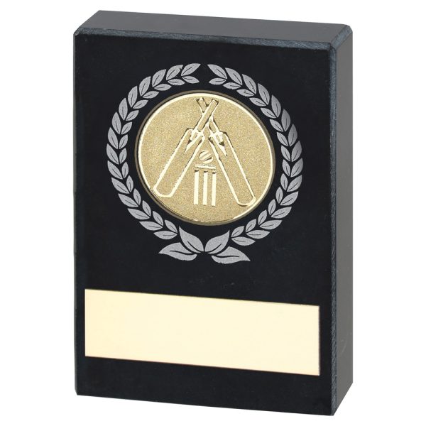 BLACK MARBLE WITH SILVER/GOLD WREATH, CRICKET INSERT AND PLATE - 3.5x2.25in