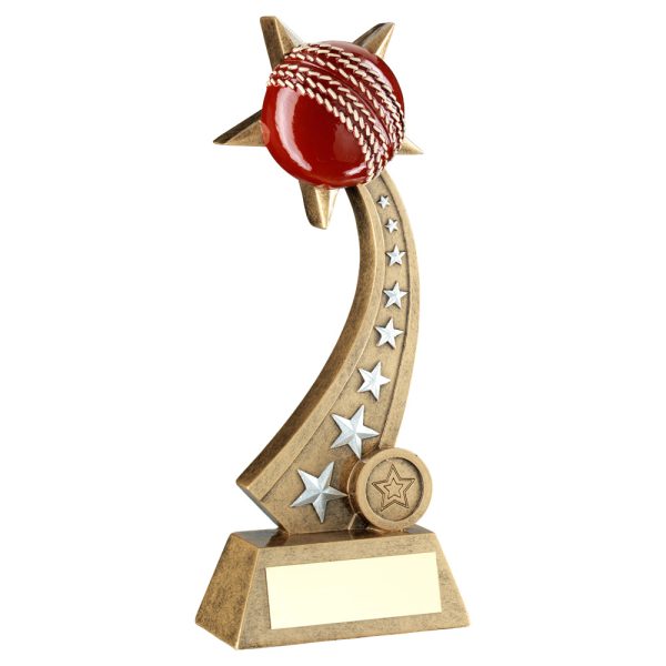 BRZ/PEW/RED CRICKET BALL ON STAR TRAIL WITH PLATE (1in CENTRE) - 10in
