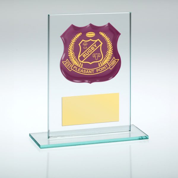 JADE GLASS PLAQUE WITH PLATE (REQUIRES SP-SHIELD OR SHIRT-B) - 7.25in