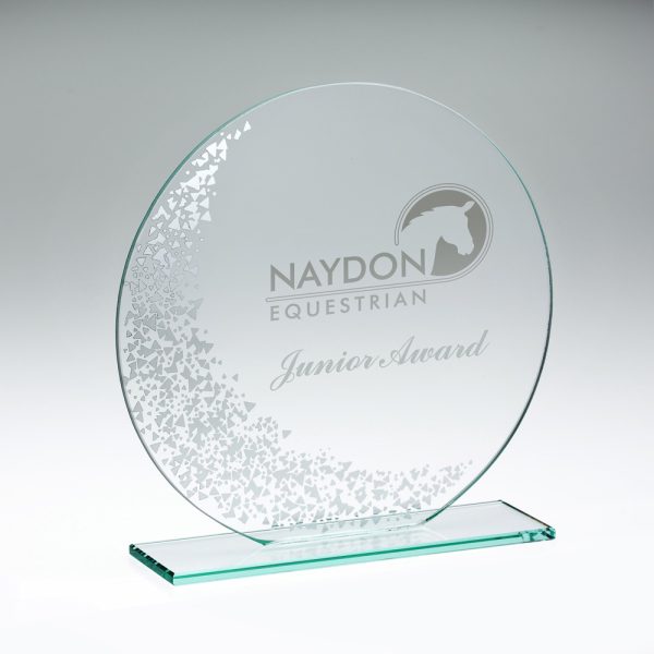 JADE GLASS ROUND PLAQUE WITH SILV DETAIL (4mm THICK) - 7in